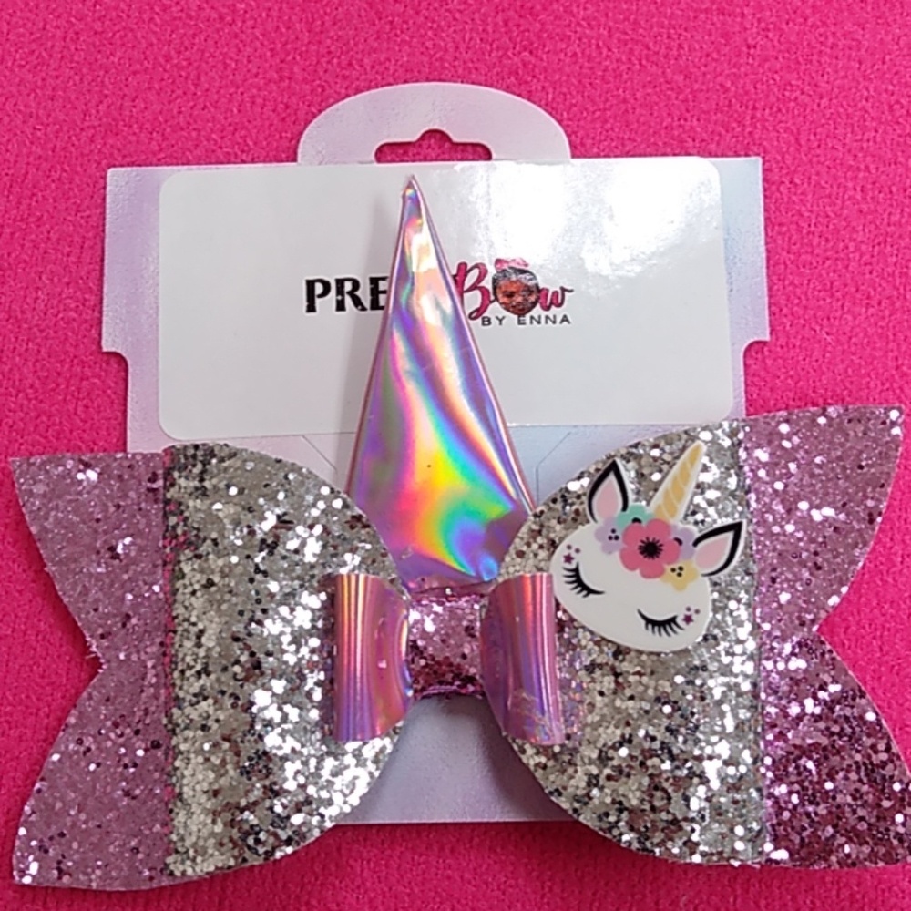 Handmade unicorn faux leather hairbow